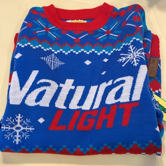 NWT men's Natural Light Beer Ugly Christmas Sweater By Tipsy Elves in size small - Picture 3 of 6